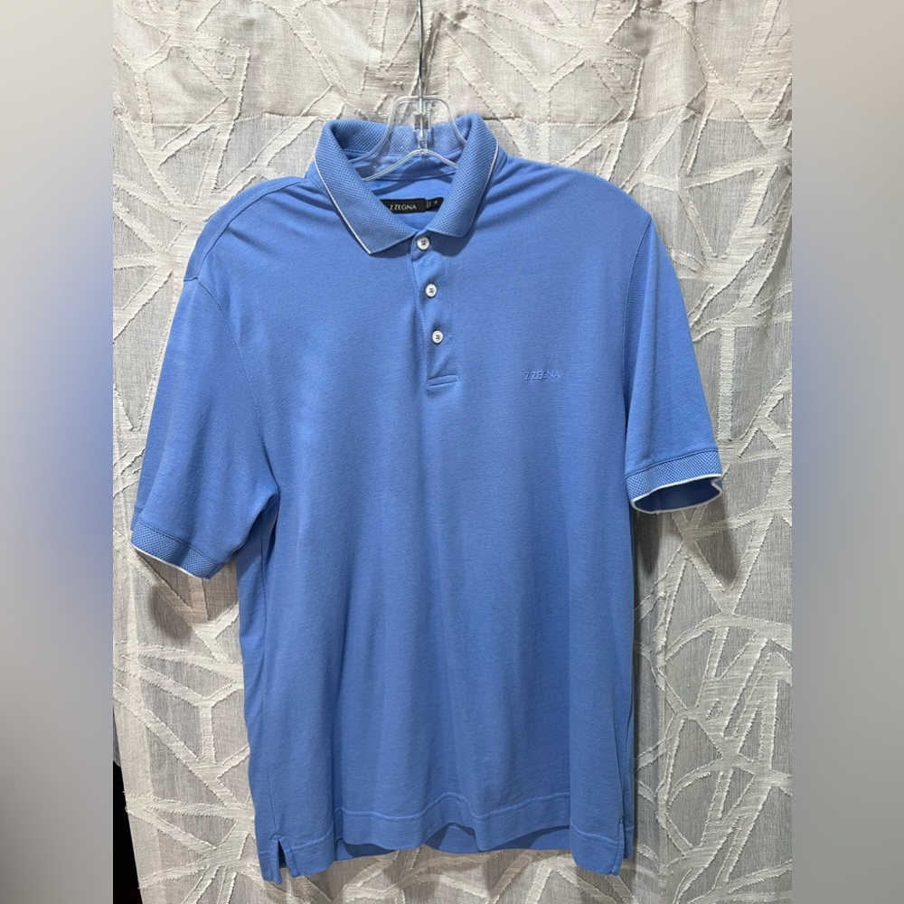 Z Zegna Blue Stretch Cotton Polo Shirt with Logo